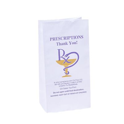 品質  Food Grade BIODEGRADABLE Customized Logo Printed RX Prescription Medicine Water Resistant Paper Bag For Pharmacy 工場