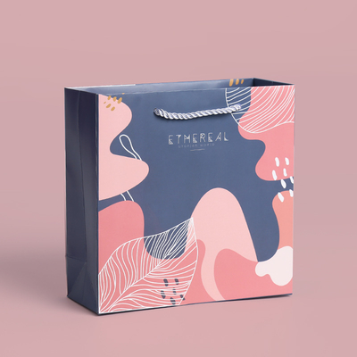 Recycled Materials Shopping Vertical Laser Cut Craft Customized Paper Bags In Cheap Reusable Custom Eco Friendly Printing Blue Sky Pastel And