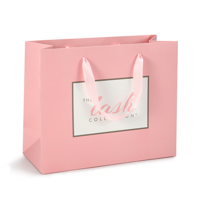 Custom Recyclable Logo Printing Recycle Gift Printed Pink Hot Selling Shopping Paper Bag With Ribbon Handle Kraft Paper Bags